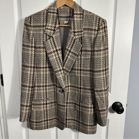 Gorgeous! Vintage Junior House 100% wool houndstooth blazer, academia - Picture 1 of 13